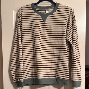 Wishlist Cream and Green Striped Crewneck Sweater